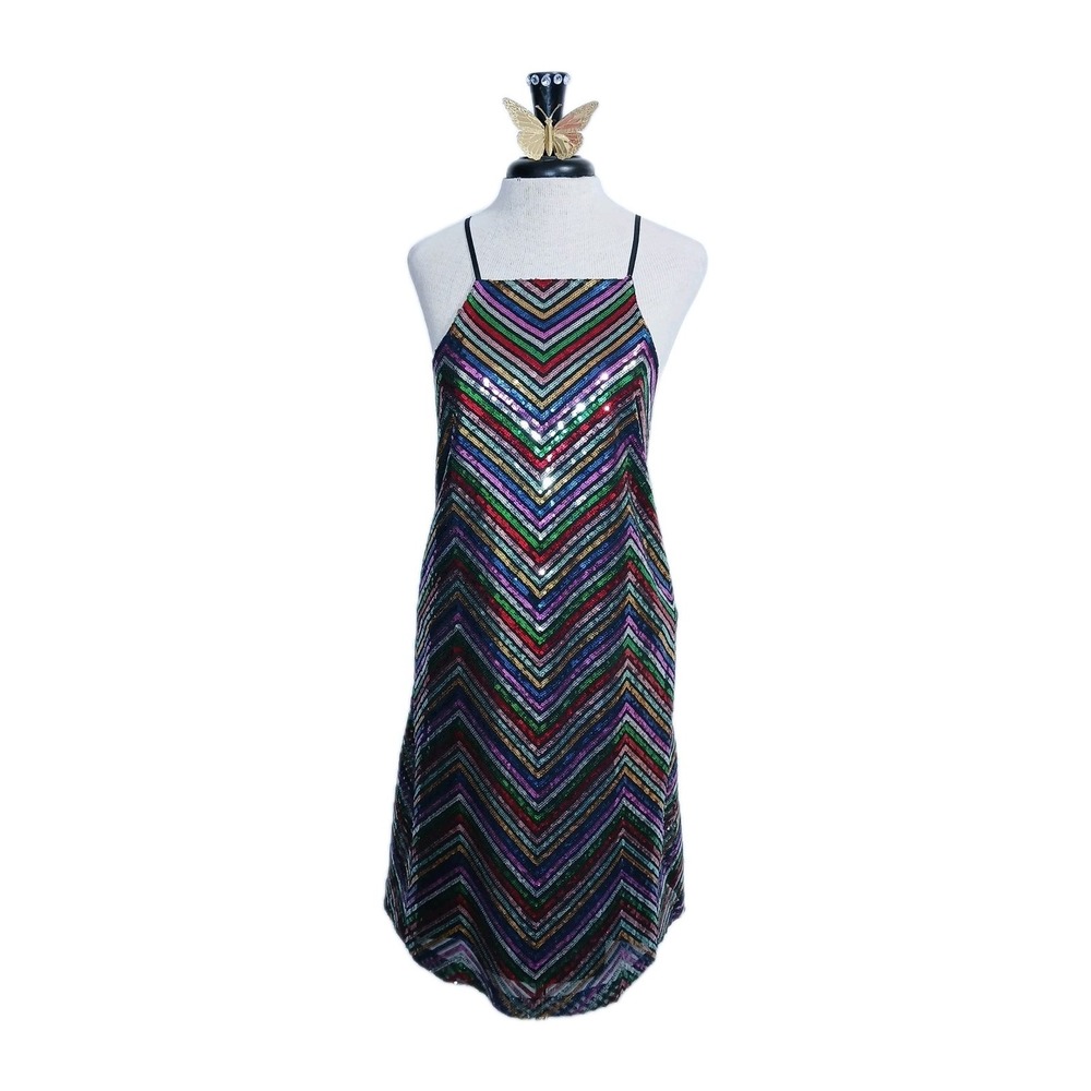 Amanda Uprichard Women Halette Sequins Dress Large Rainbow Disco New Year's Eve